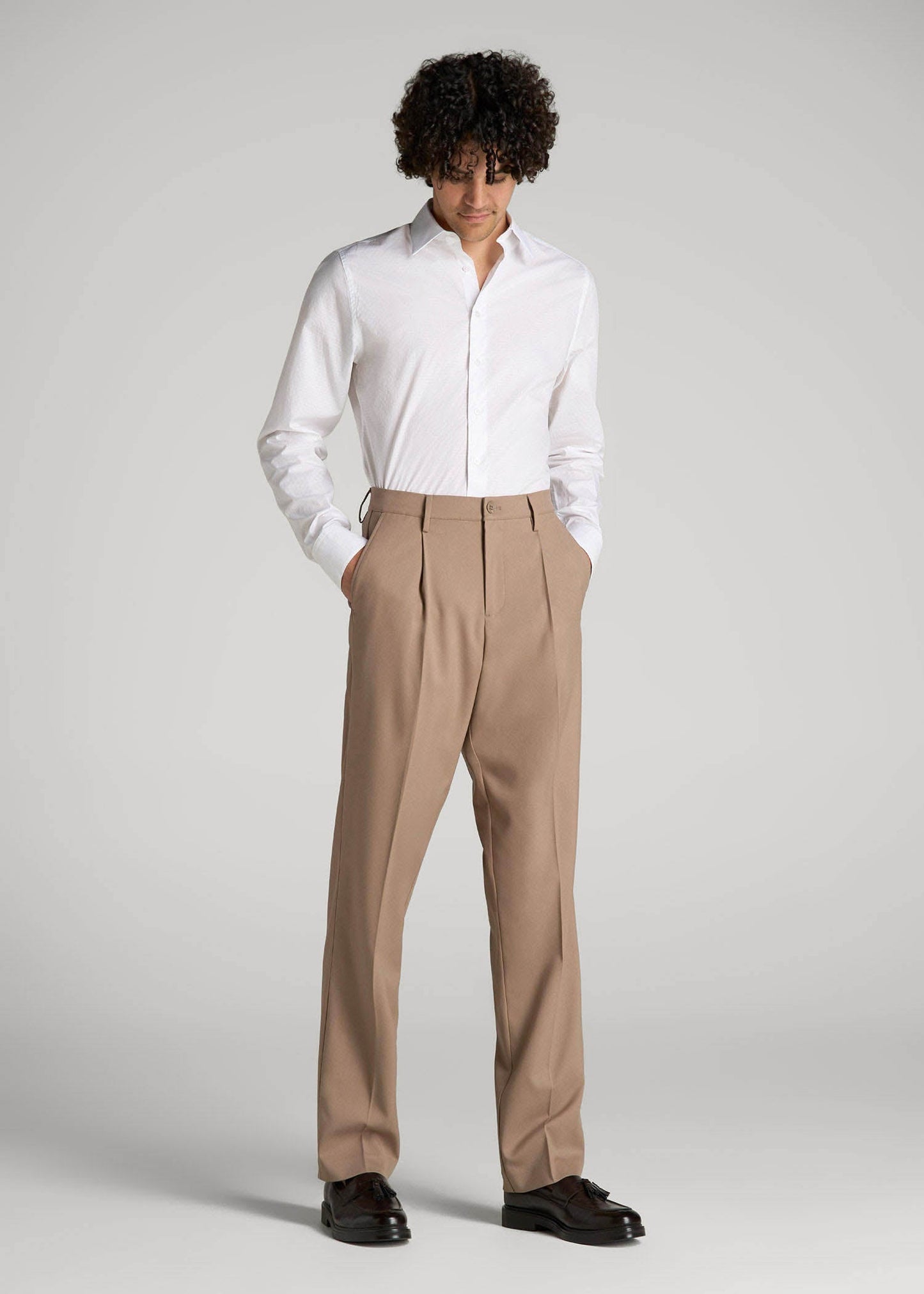 Premium Dress Shirt for Tall Men in White Dobby