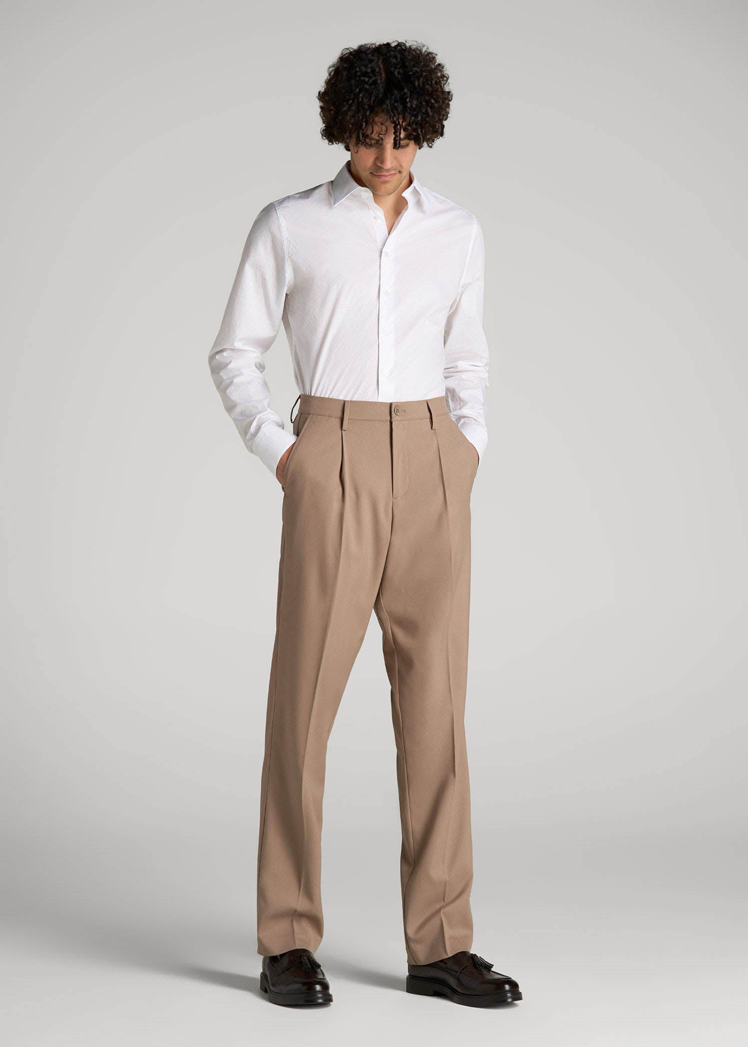 Premium Dress Shirt for Tall Men in White Dobby