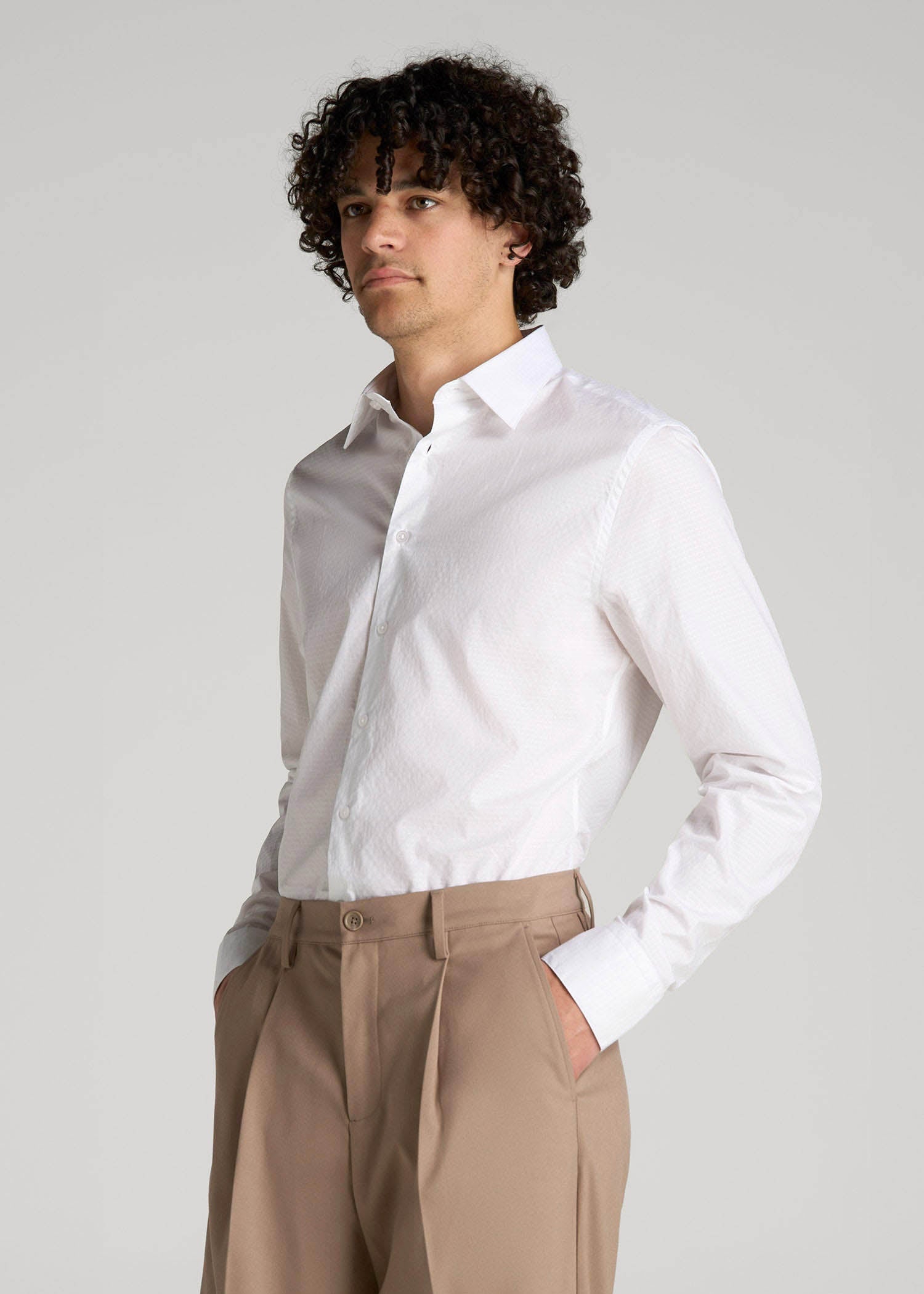 Premium Dress Shirt for Tall Men in White Dobby