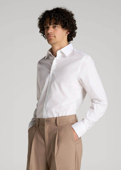 Premium Dress Shirt for Tall Men in White Dobby