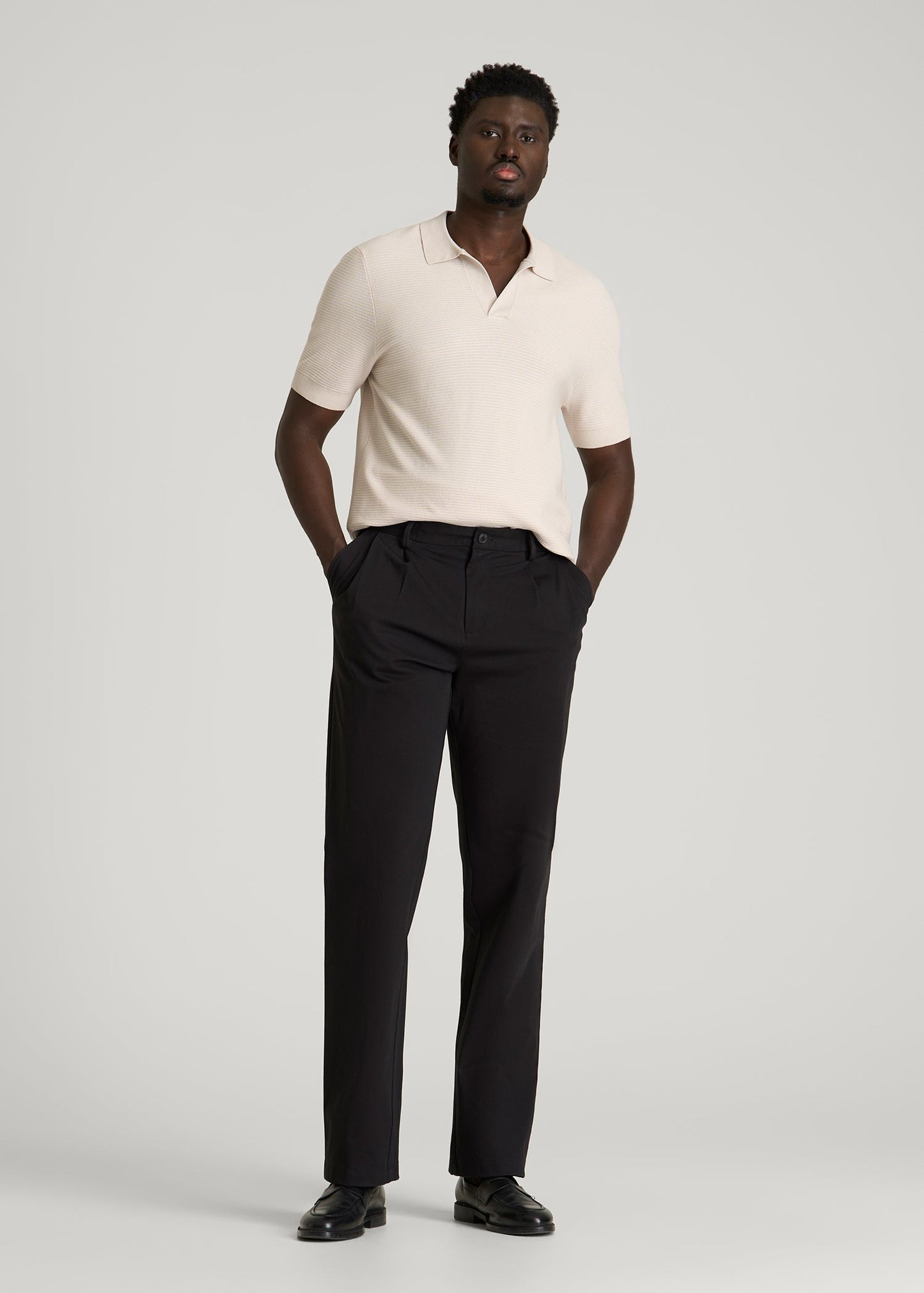 Stretch Commuter Pleated Chino for Tall Men in Black