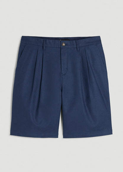 Stretch Cotton Linen Blend Shorts for Tall Men in Navy Blue