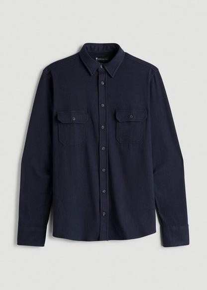 Stretch Flannel Button Shirt for Tall Men in True Navy