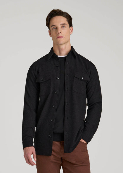 Stretch Knit Overshirt for Tall Men in Black