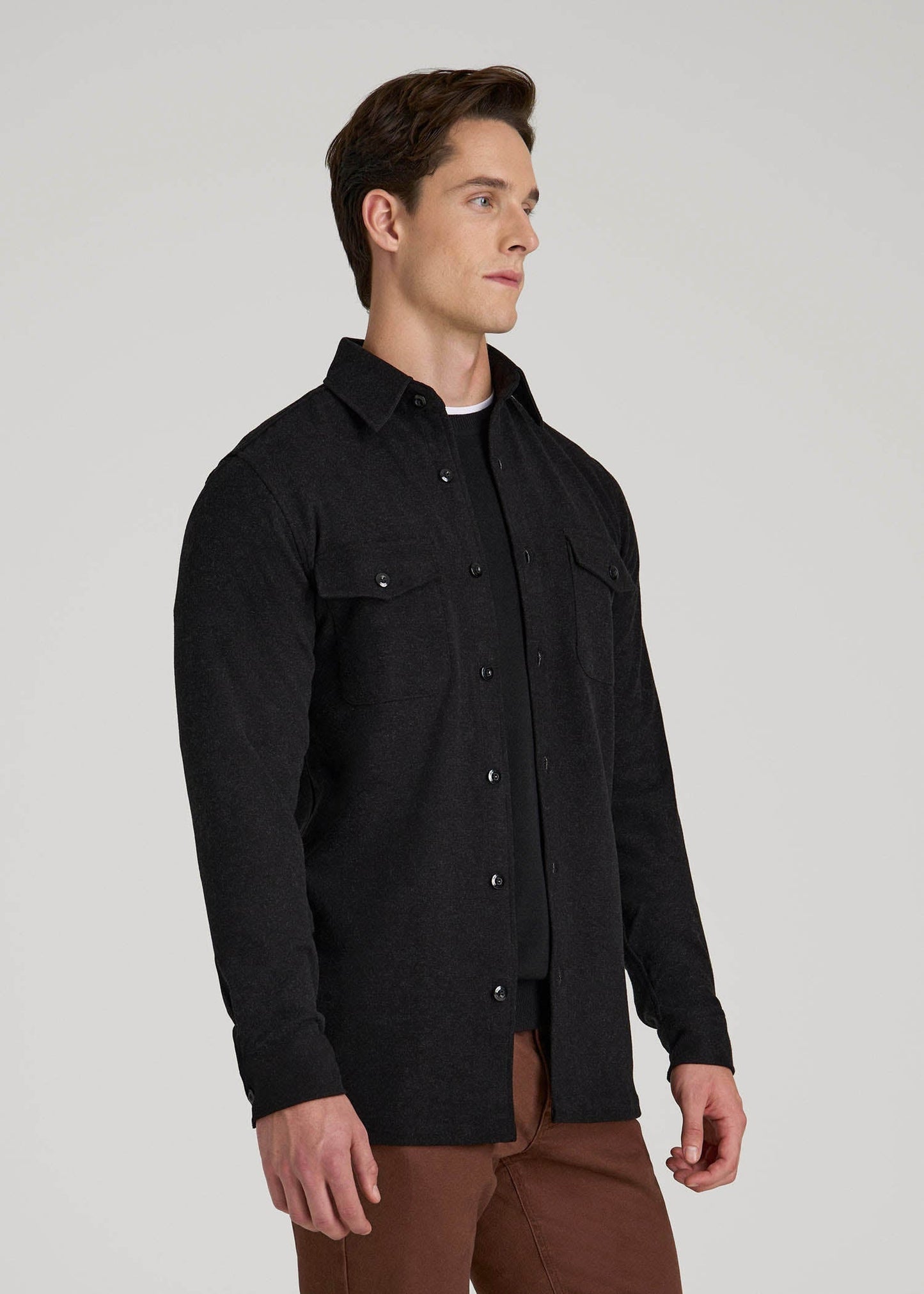 Stretch Knit Overshirt for Tall Men in Black