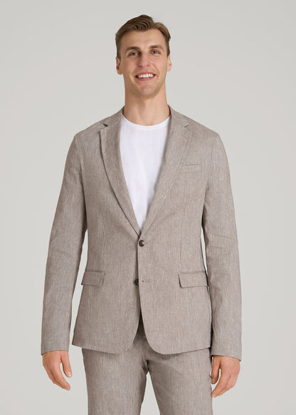 Stretch Linen Blazer for Tall Men in Brown Linen