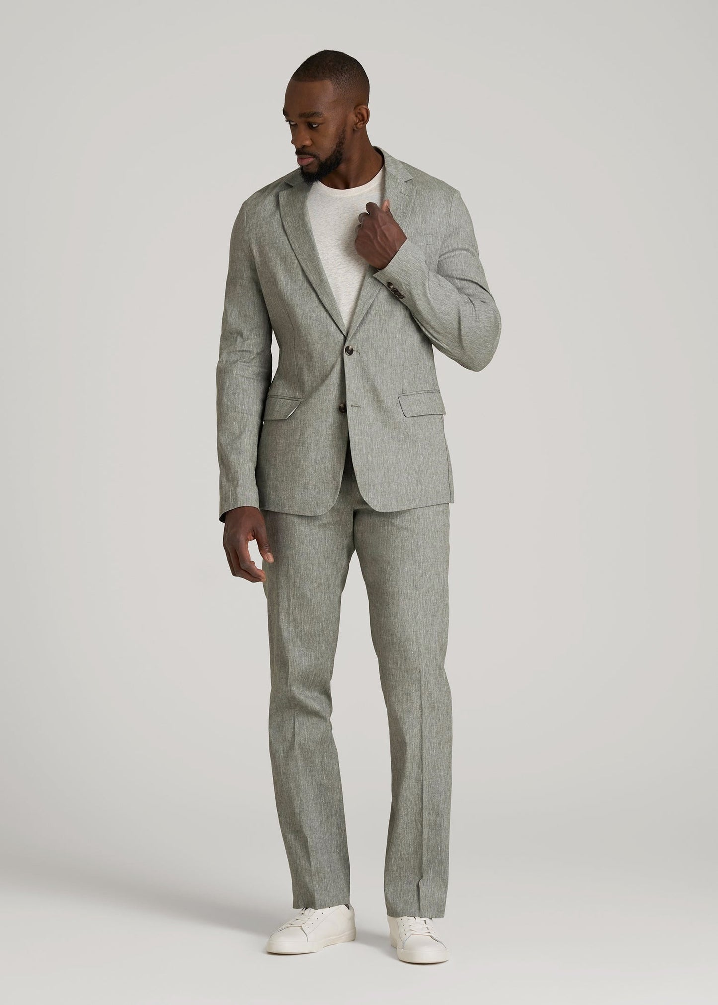Stretch Linen Blazer for Tall Men in Climbing Ivy Linen