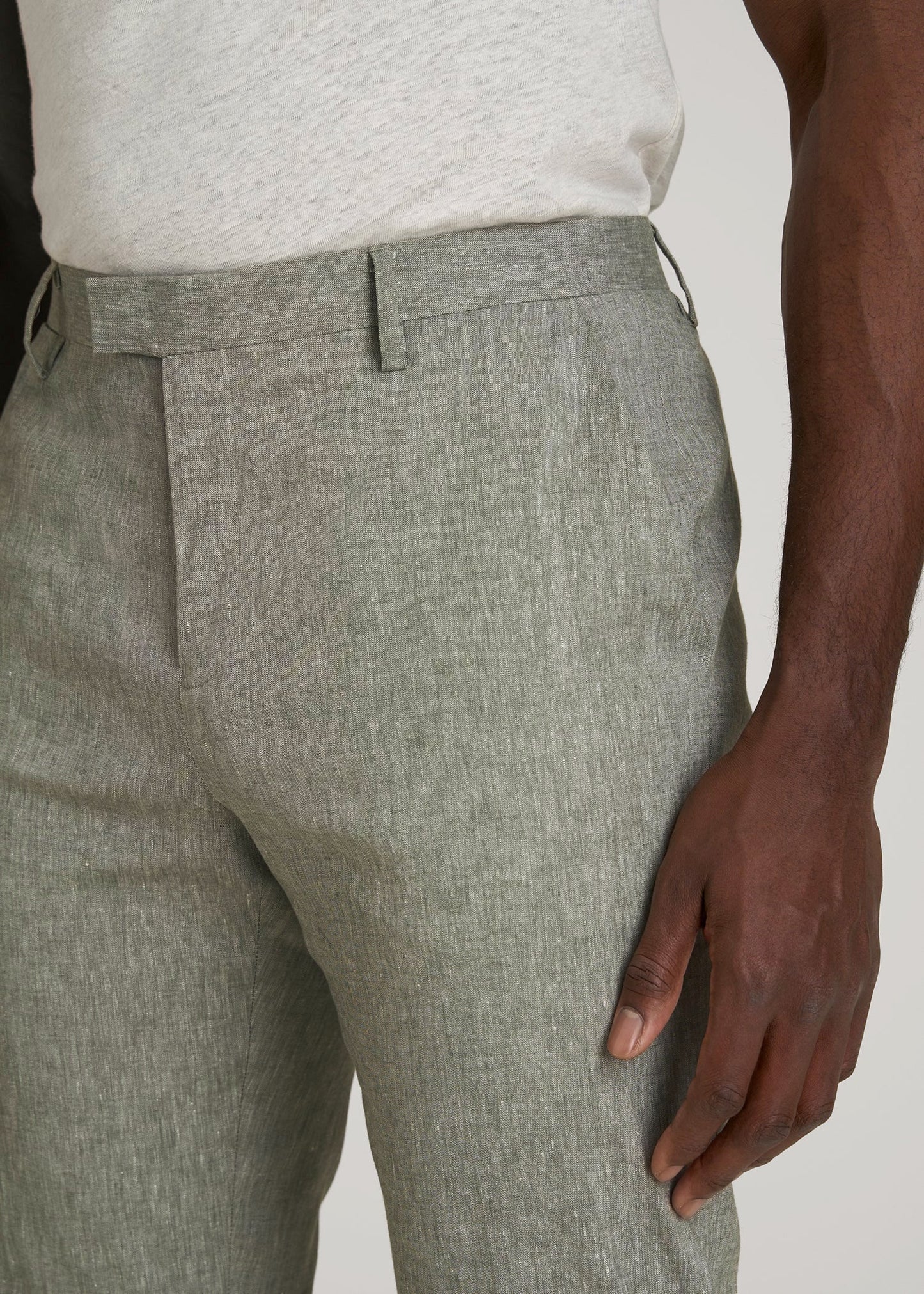 Stretch Linen Dress Pants for Tall Men in Climbing Ivy Linen