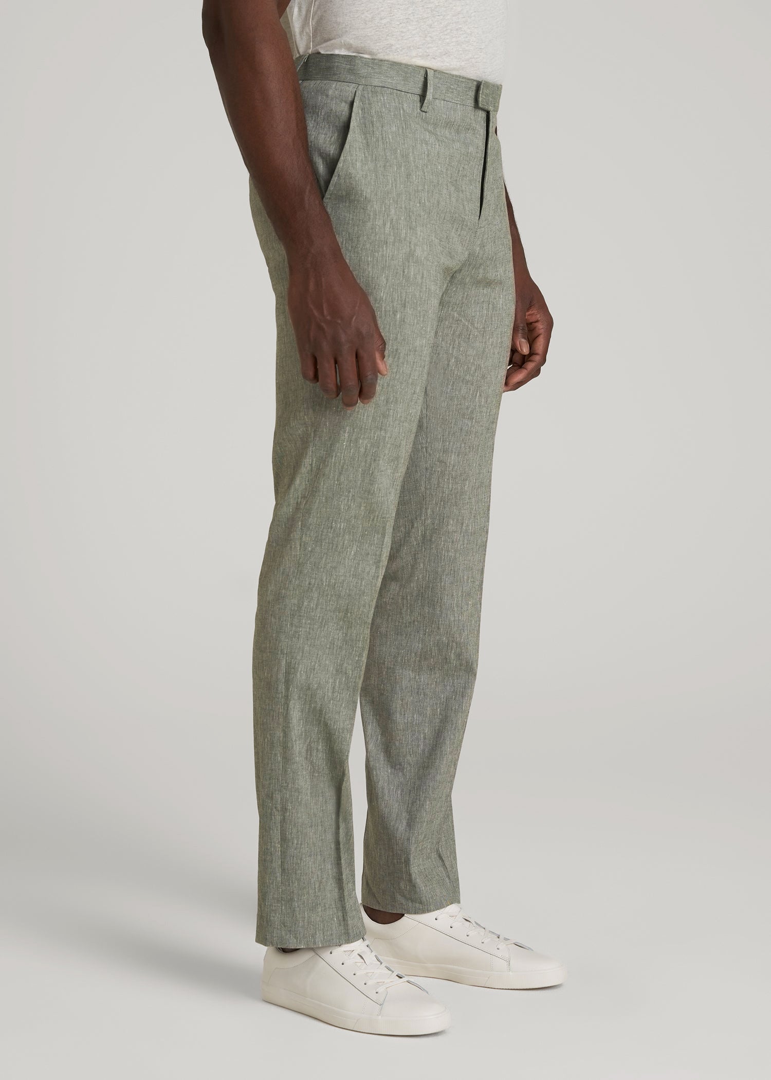Stretch Linen Dress Pants for Tall Men in Climbing Ivy Linen