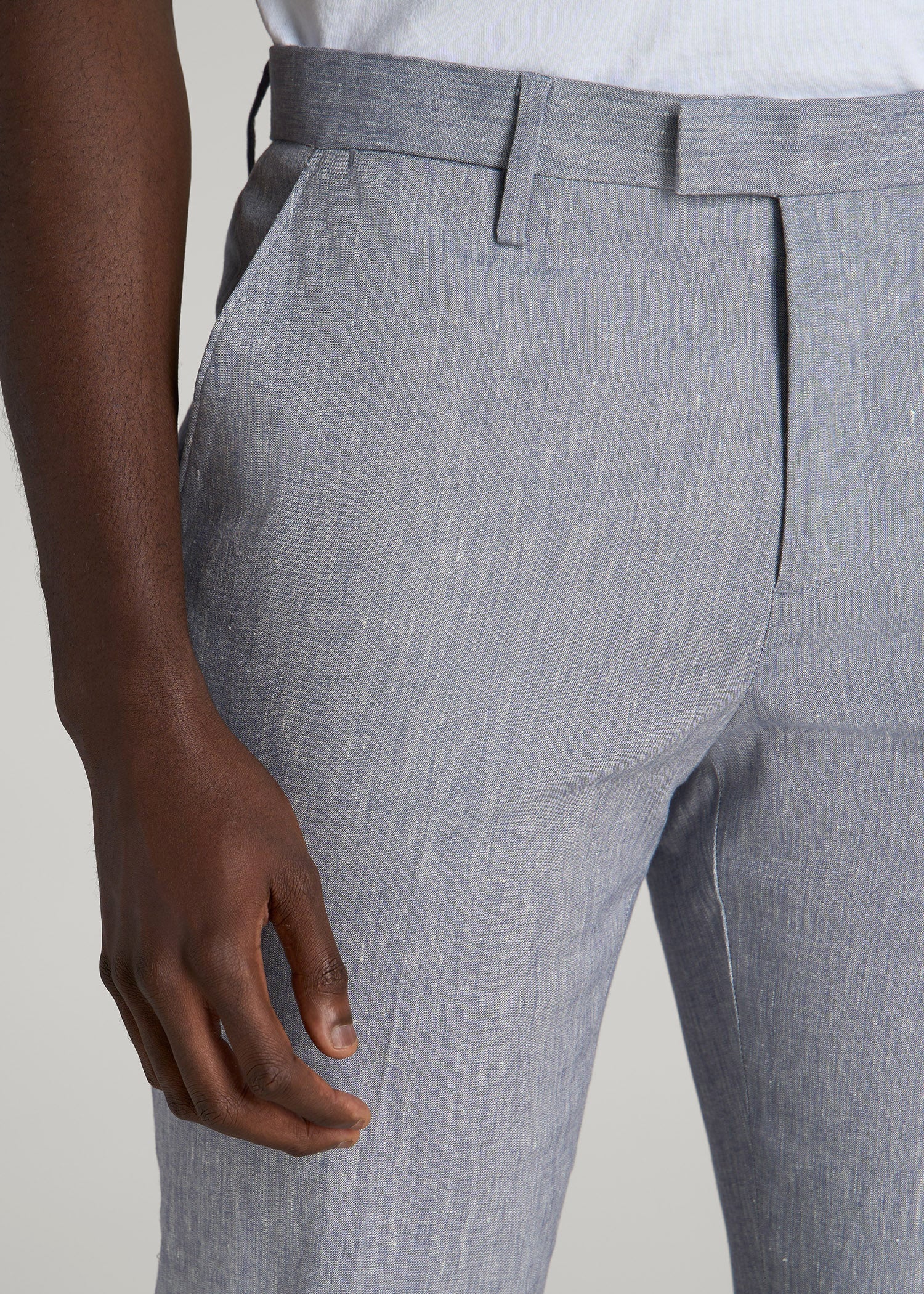 Stretch Linen Dress Pants for Tall Men in Navy Linen