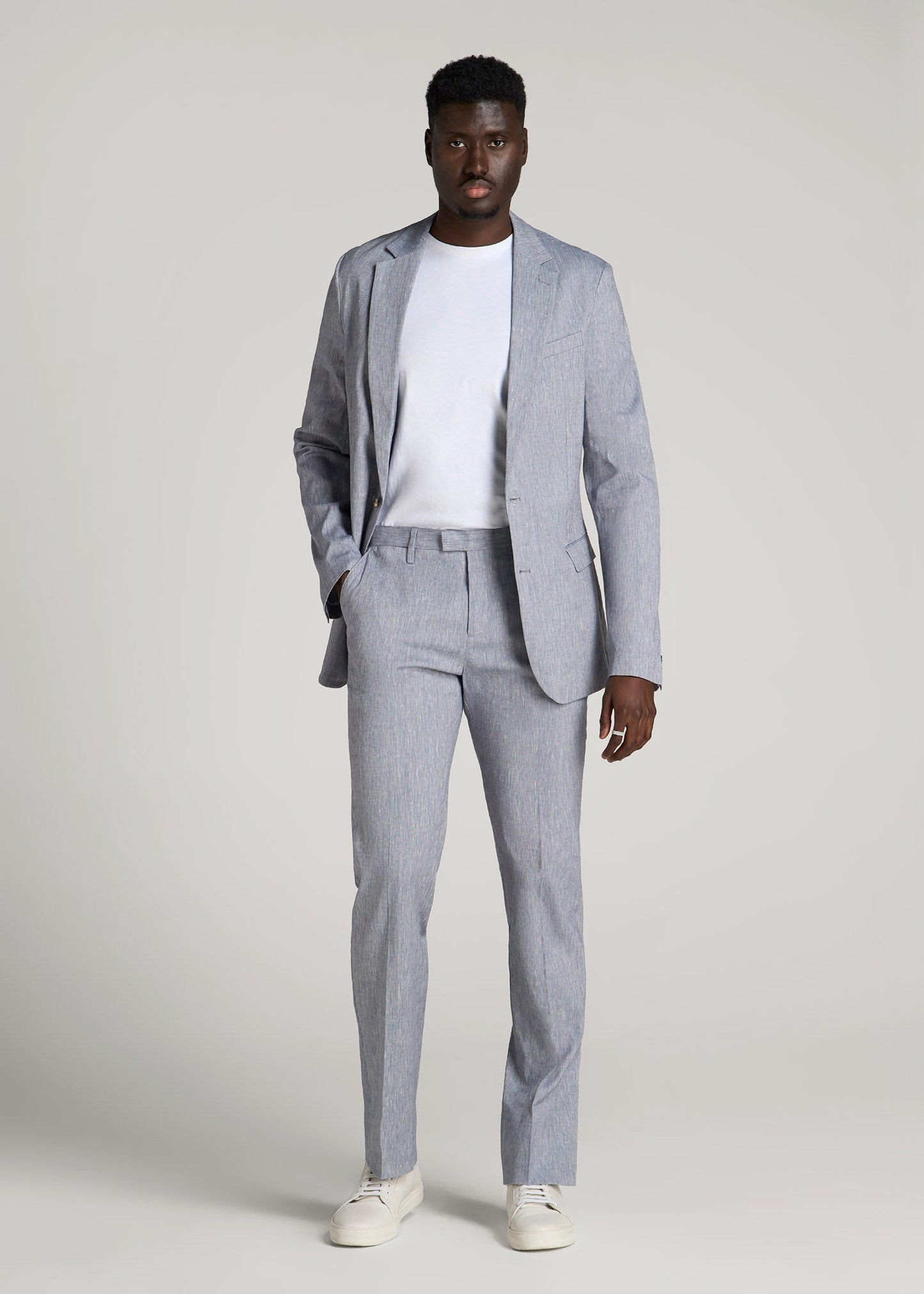 Stretch Linen Dress Pants for Tall Men in Navy Linen