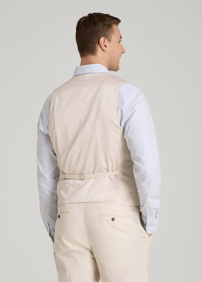 Stretch Linen Suit Vest for Tall Men in Light Beige Linen