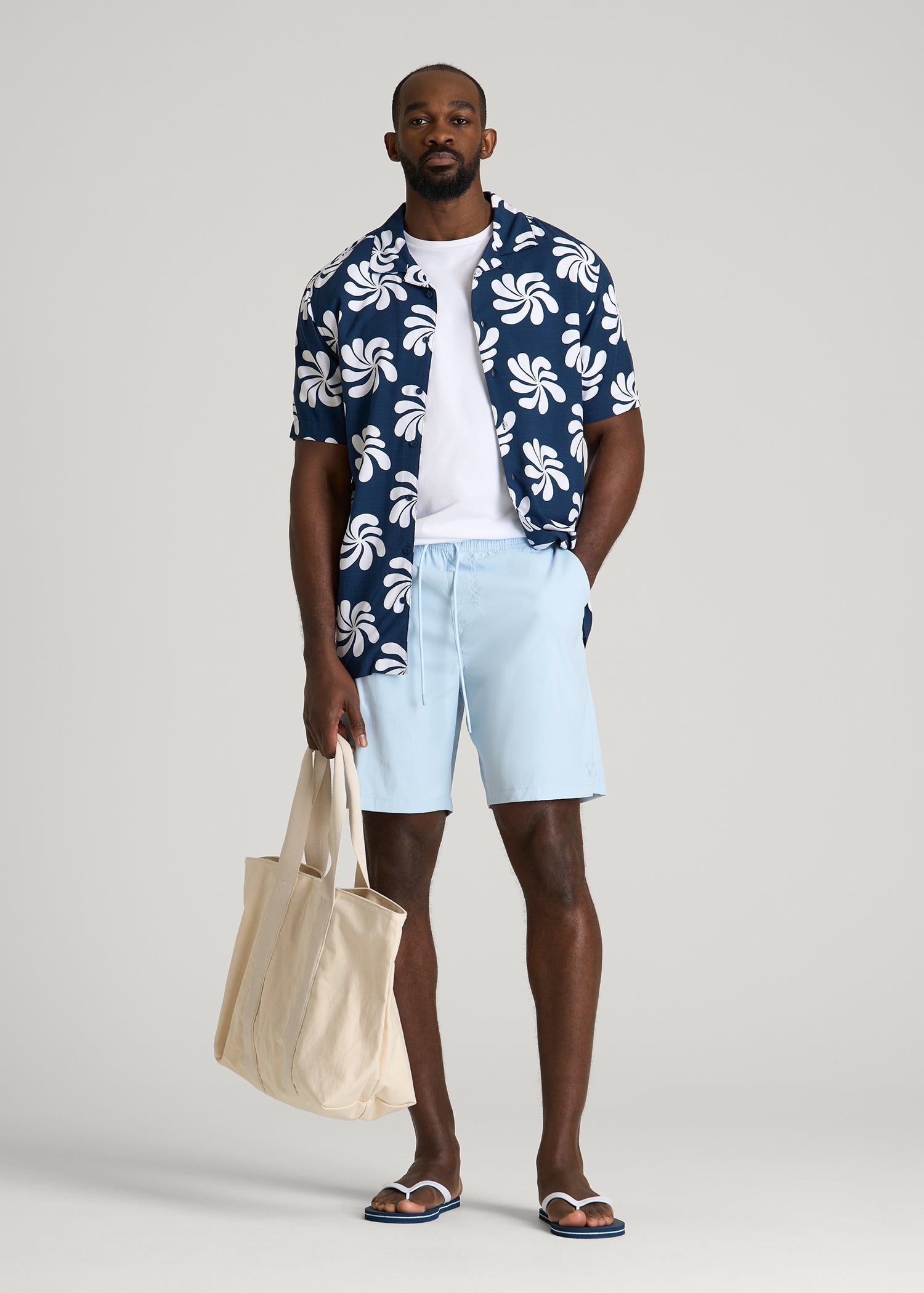 Stretch Swim Shorts for Tall Men in Ice Blue