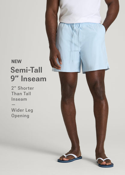 Stretch Swim Shorts for Tall Men in Ice Blue