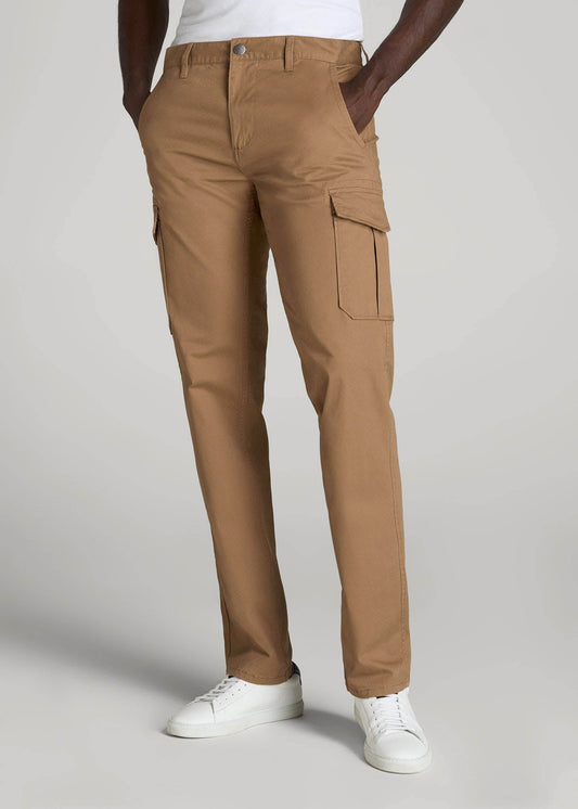Stretch Twill SLIM-FIT Cargo Pants for Tall Men in Russet Brown
