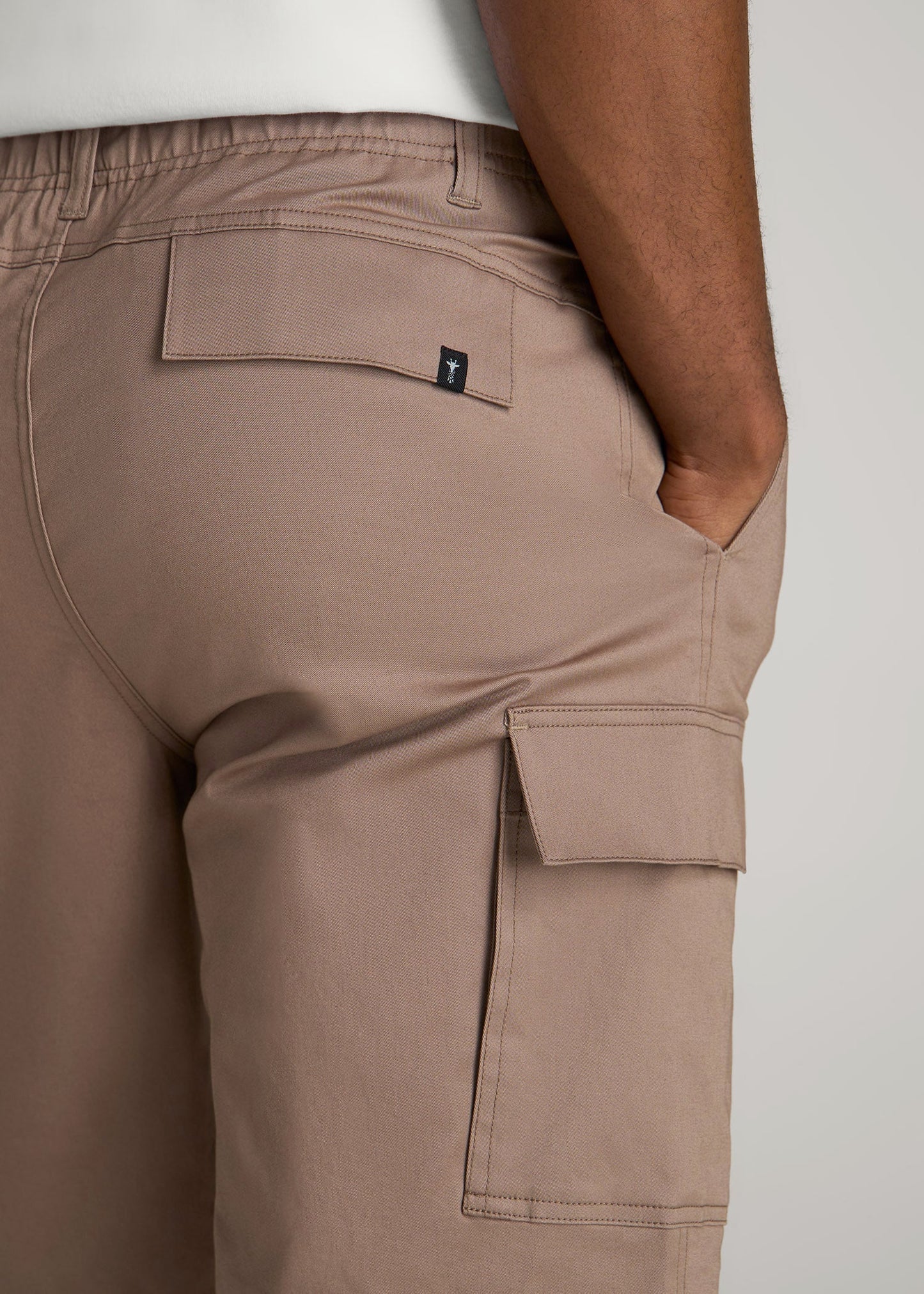 Stretch Twill Cargo Shorts for Tall Men in Dark Sand