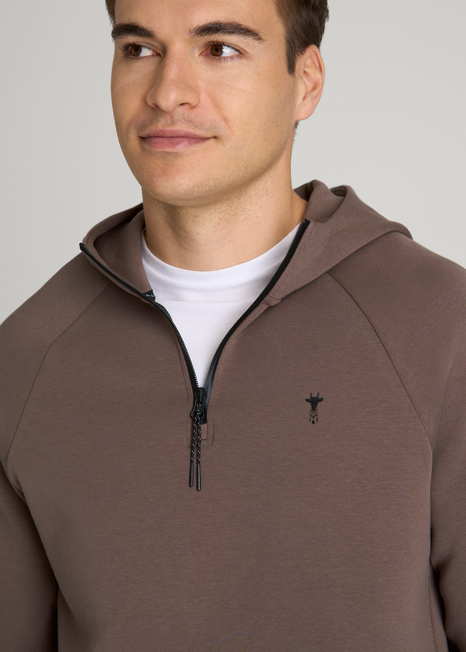 Tech Motion Fleece Hooded Popover for Tall Men in Coffee Quartz