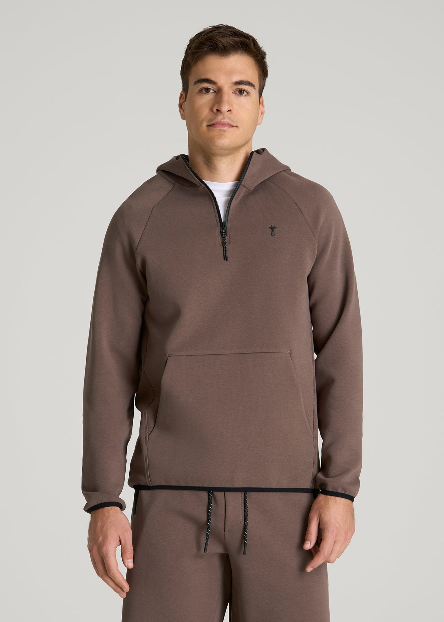 Tech Motion Fleece Hooded Popover for Tall Men in Coffee Quartz