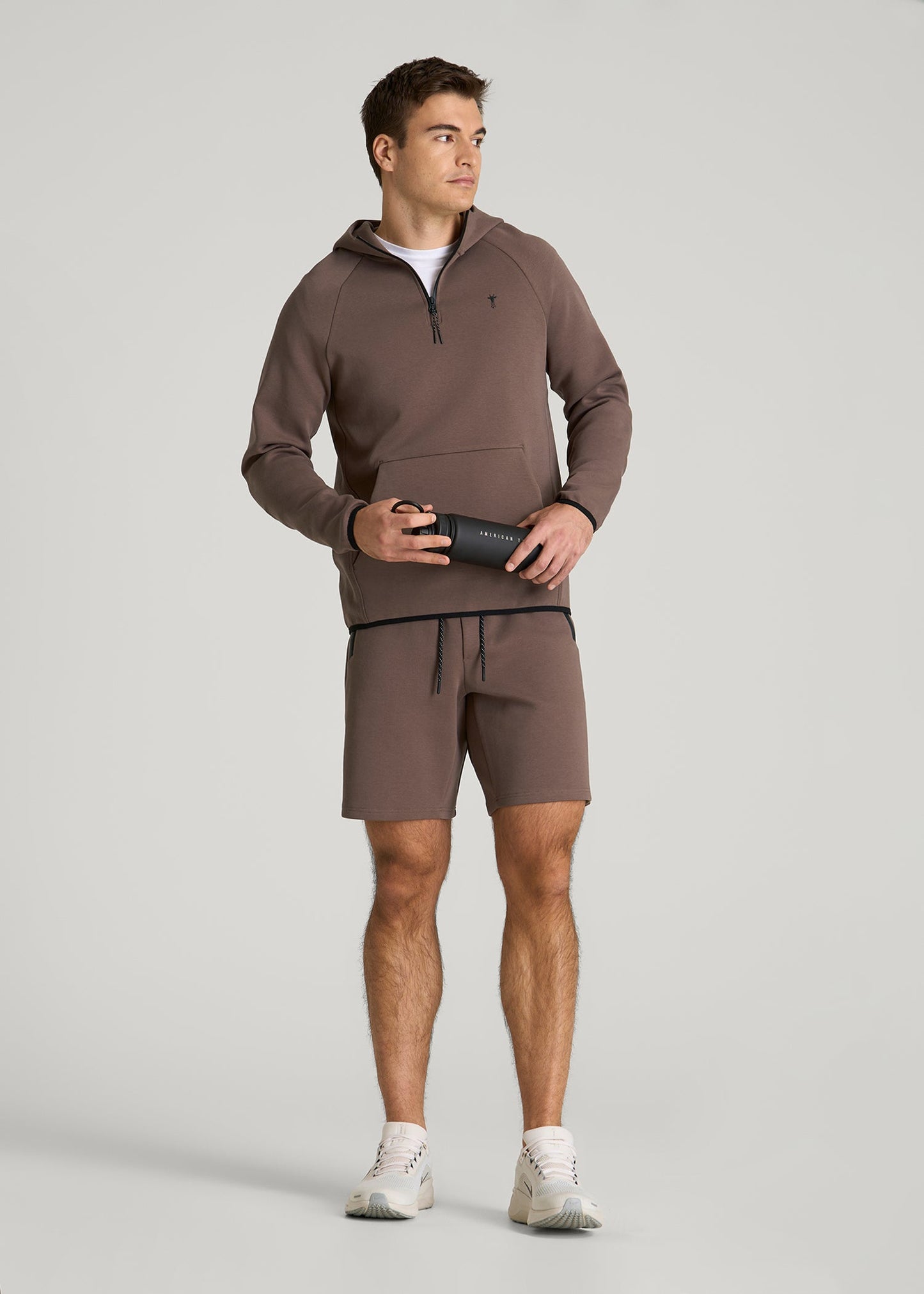 Tech Motion Fleece Hooded Popover for Tall Men in Coffee Quartz