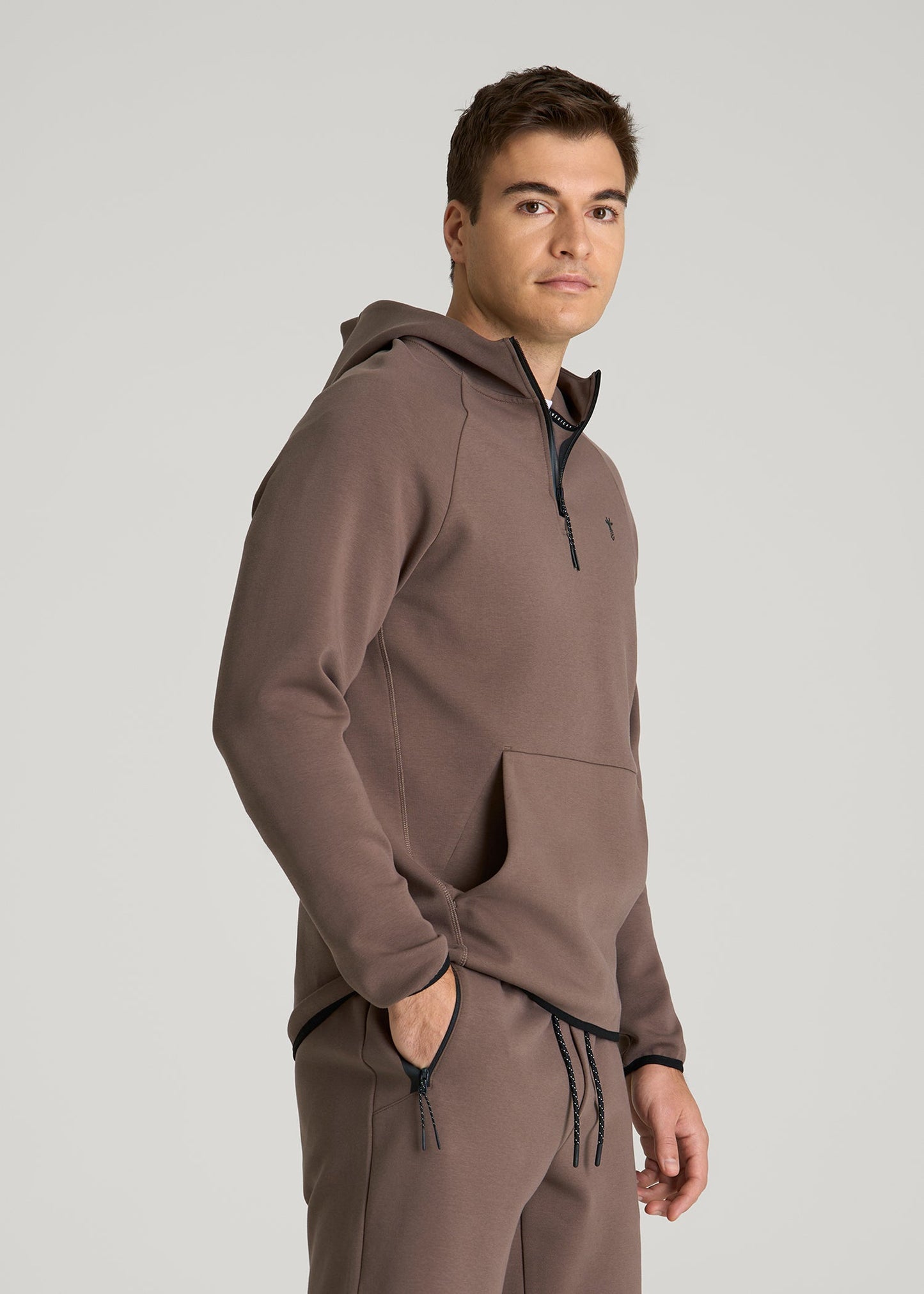 Tech Motion Fleece Hooded Popover for Tall Men in Coffee Quartz