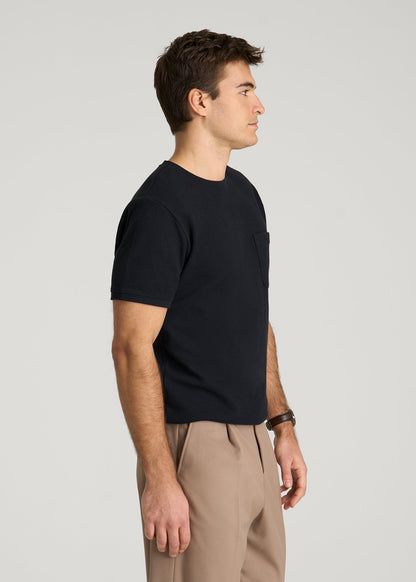 Terry Cotton Pocket Tee for Tall Men in Black