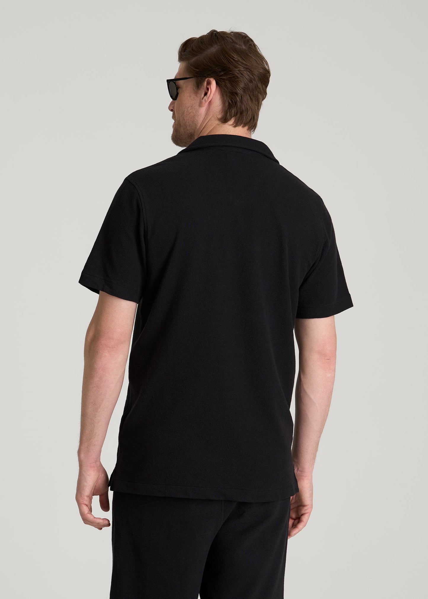 Terry Cotton Polo Cardigan for Tall Men in Black