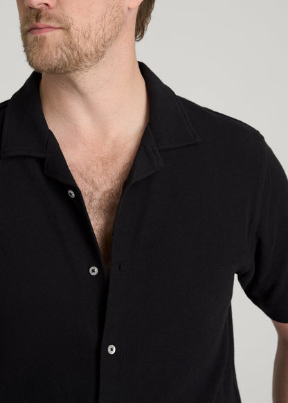 Terry Cotton Polo Cardigan for Tall Men in Black