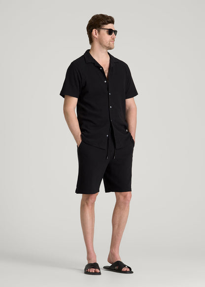 Terry Cotton Polo Cardigan for Tall Men in Black