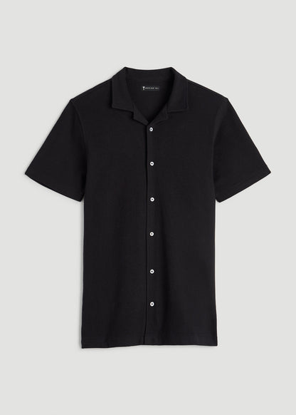 Terry Cotton Polo Cardigan for Tall Men in Black