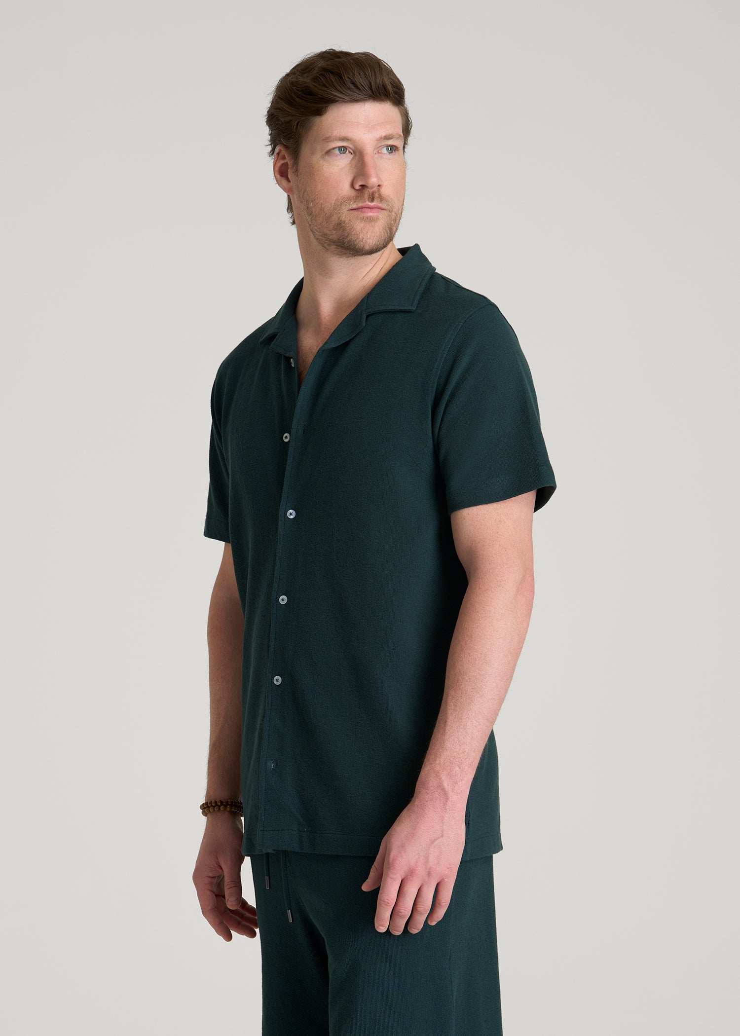 Terry Cotton Polo Cardigan for Tall Men in Emerald