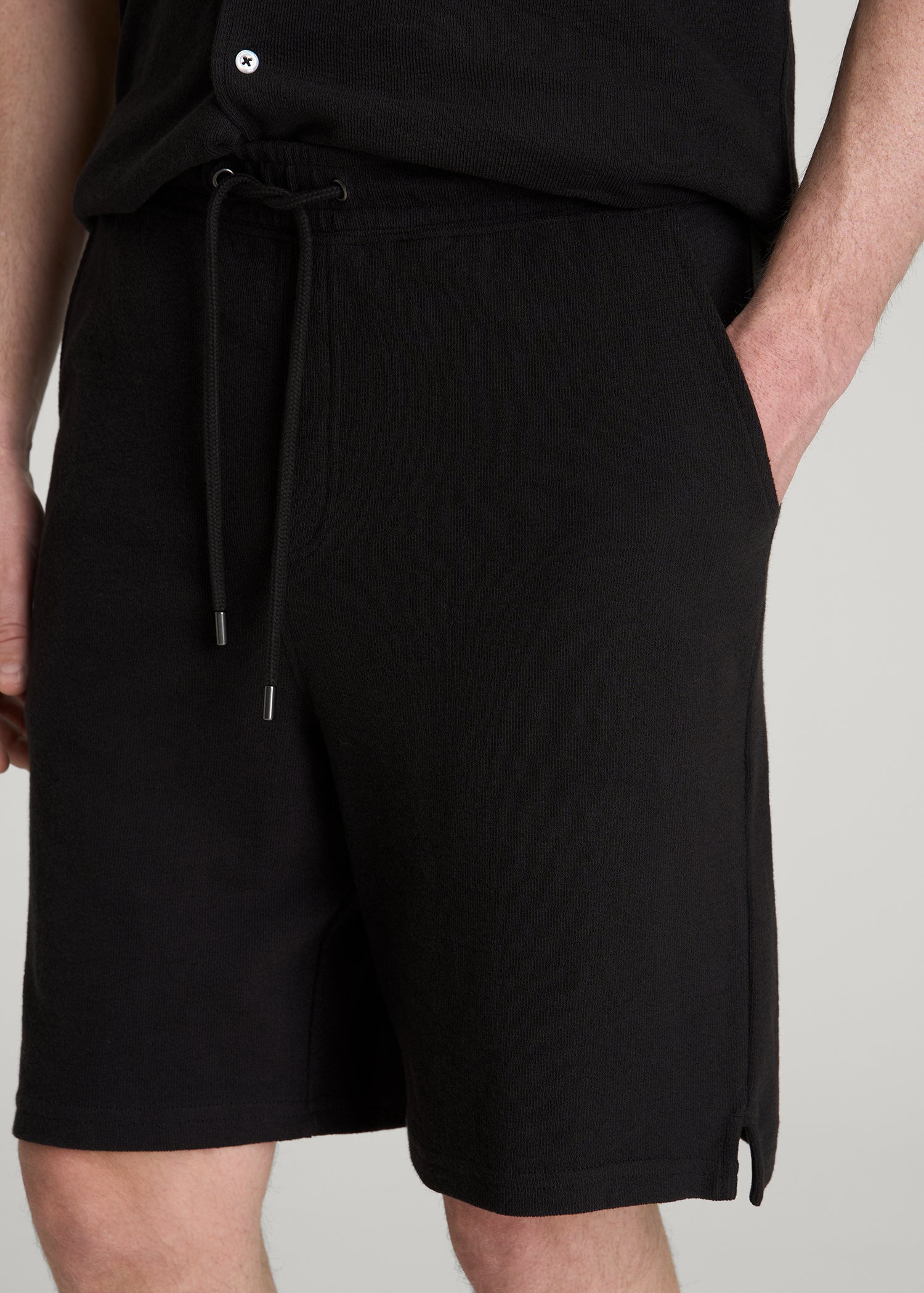 Terry Cotton Pull-On Shorts for Tall Men in Black