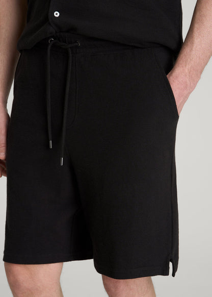 Terry Cotton Pull-On Shorts for Tall Men in Black
