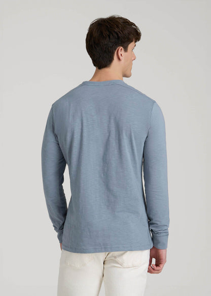 Three-Button Long Sleeve Slub Henley for Tall Men in Chambray