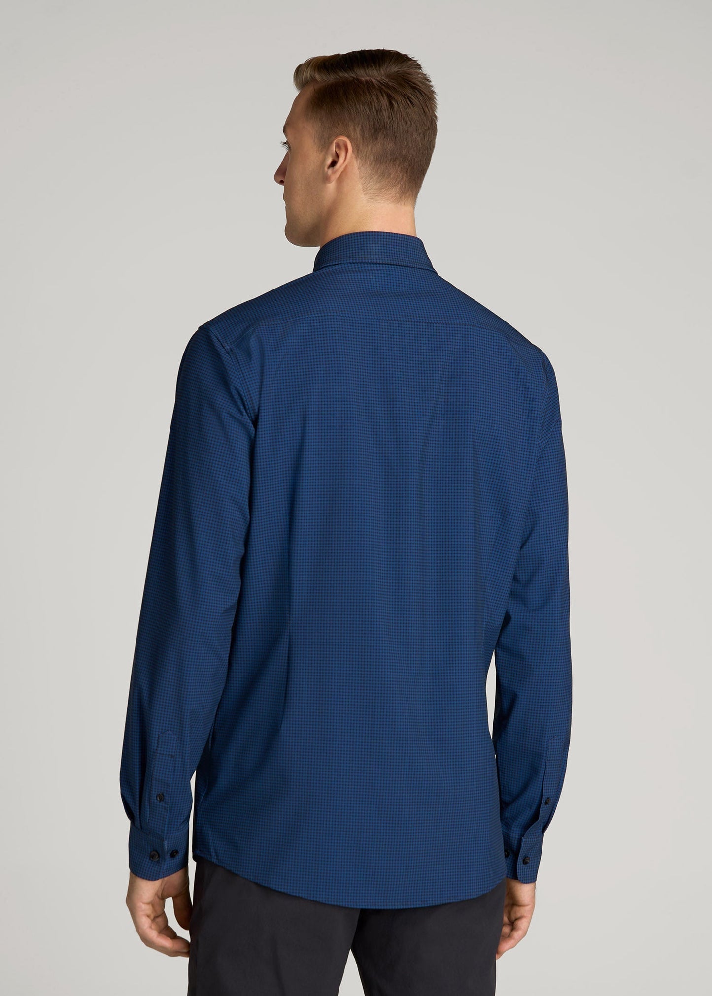 Traveler Stretch Dress Shirt in Black and Blue Micro Check
