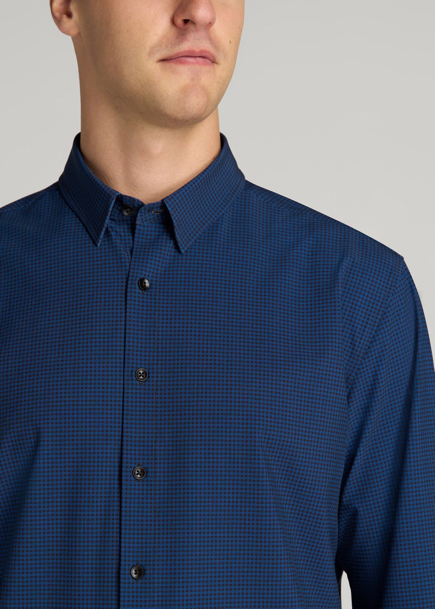 Traveler Stretch Dress Shirt in Black and Blue Micro Check