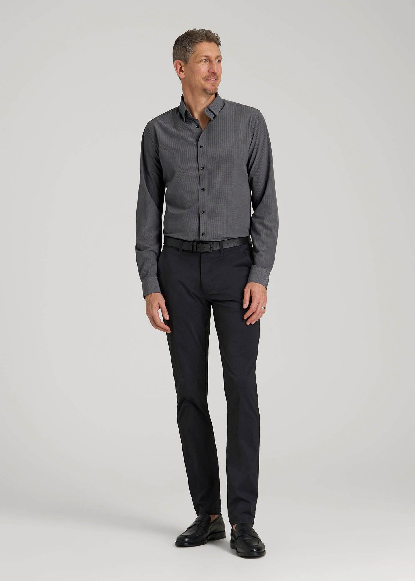 Traveler Stretch Dress Shirt in Charcoal Micro Check