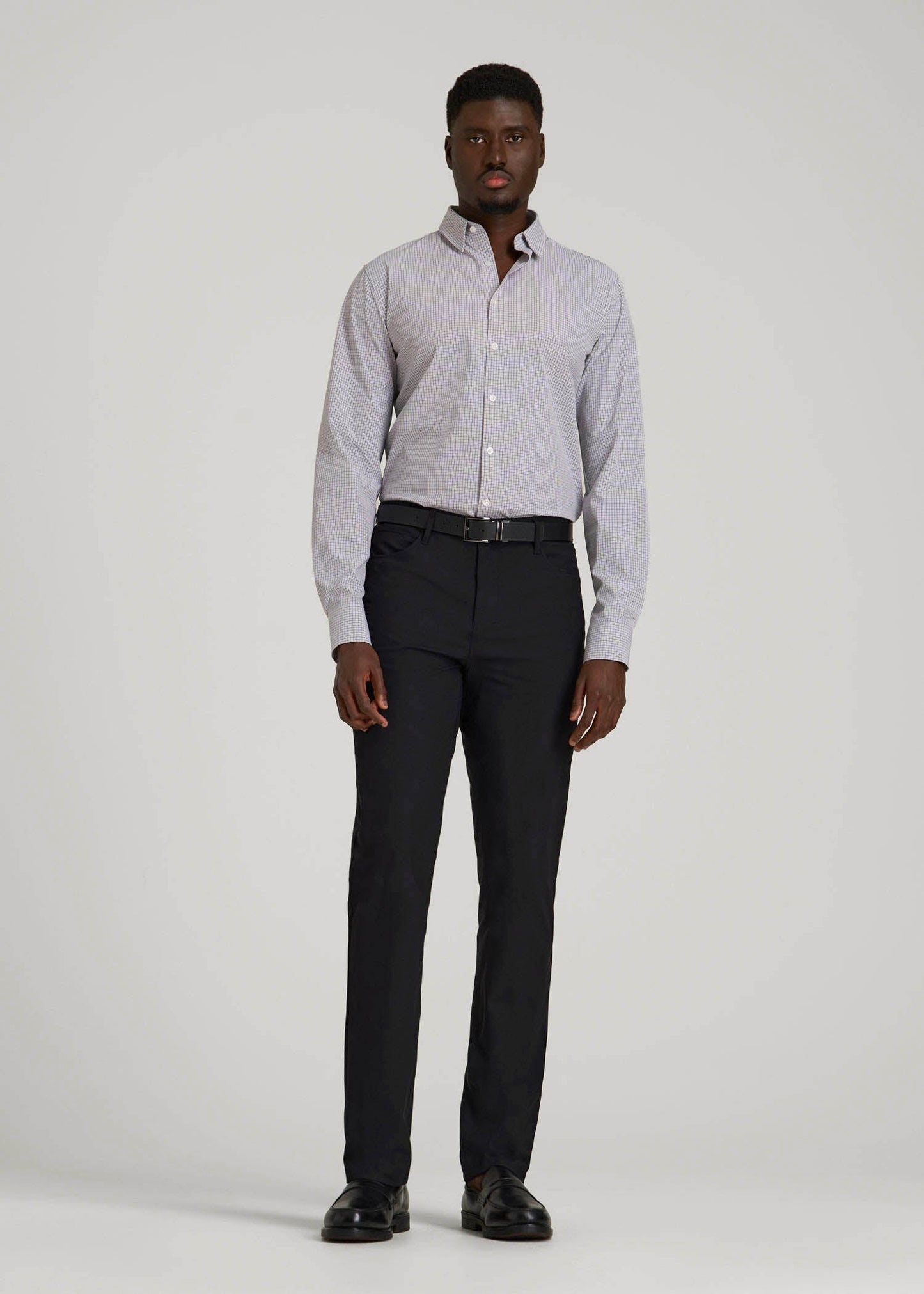 Traveler Stretch Dress Shirt in Grey Mini Plaid
