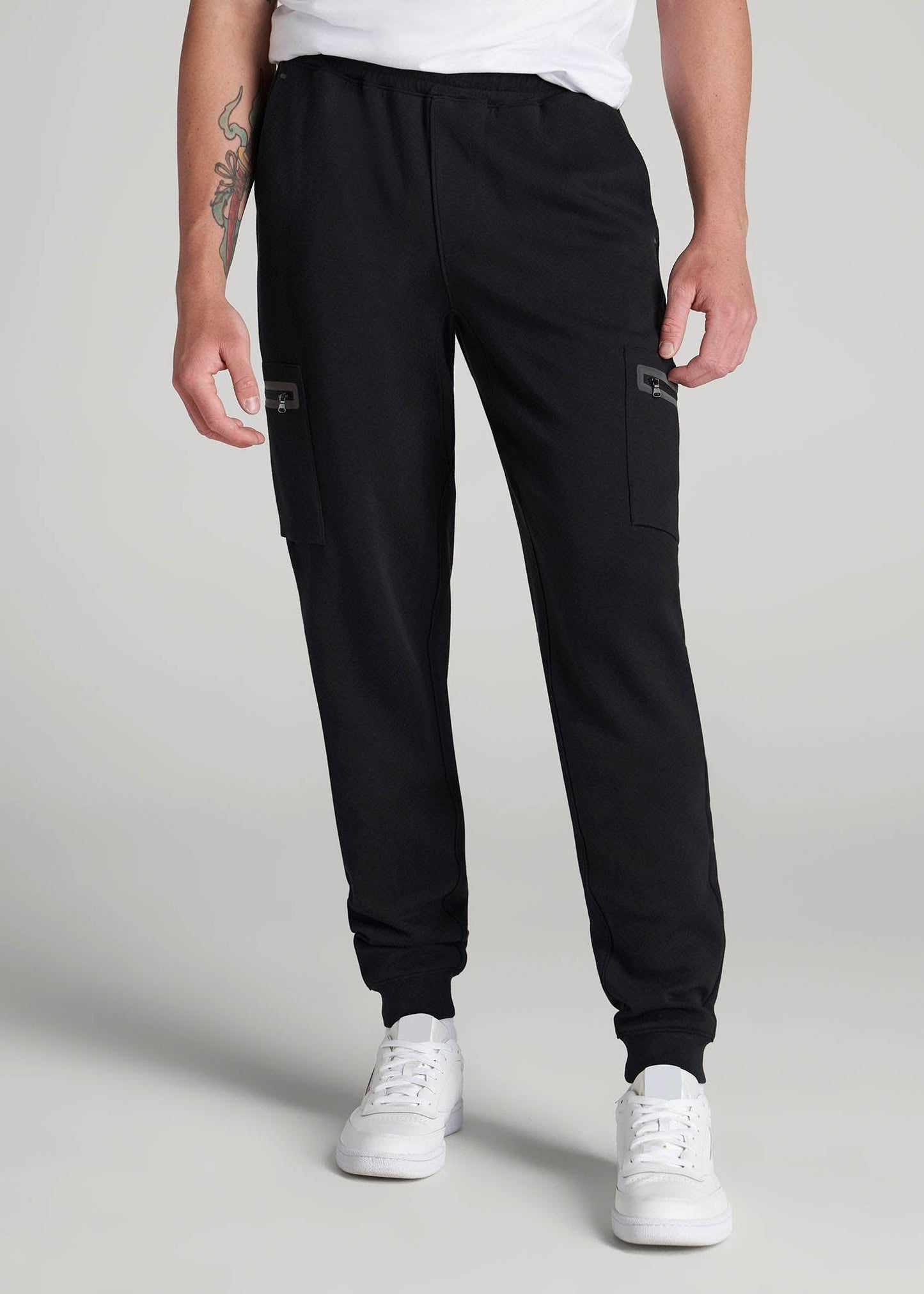 Tech Motion Fleece Cargo Joggers for Tall Men in Black
