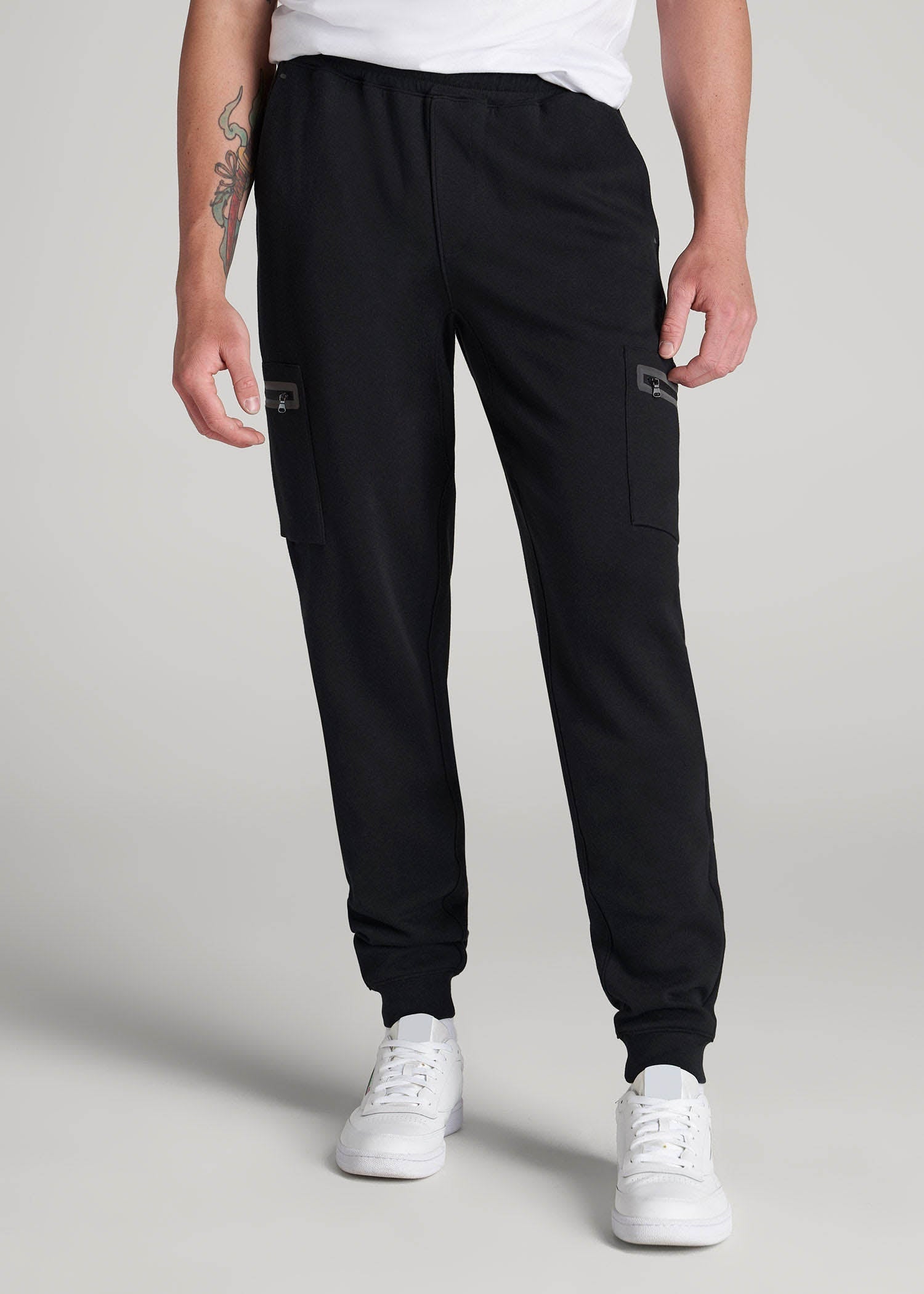 Tech Motion Fleece Cargo Joggers for Tall Men in Black