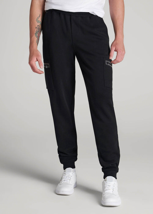 Tech Motion Fleece Cargo Joggers for Tall Men in Black