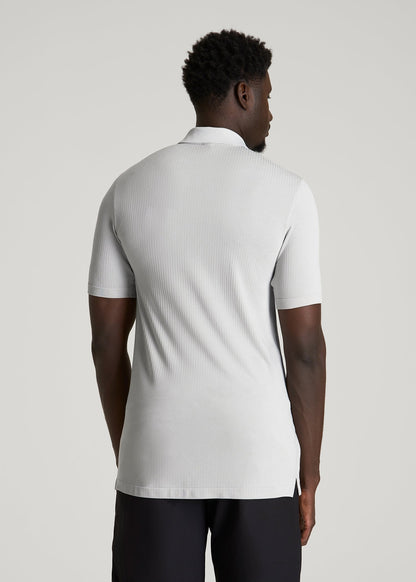 Performance Vented Golf Polo for Tall Men in Silver Drop