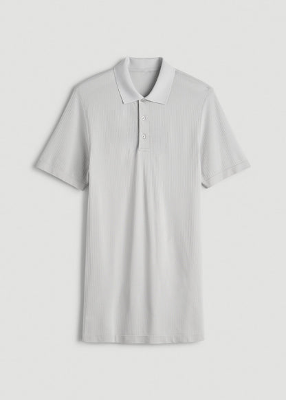 Performance Vented Golf Polo for Tall Men in Silver Drop