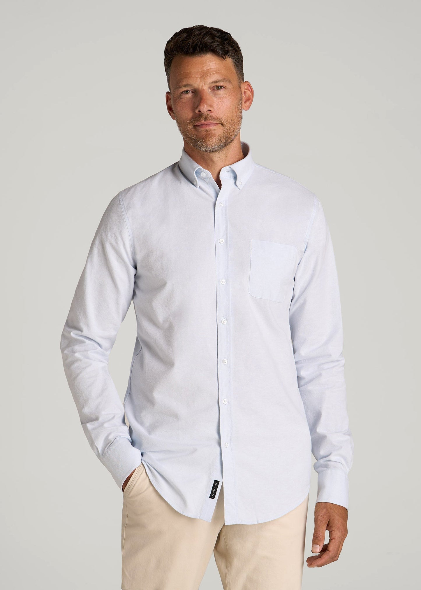 Washed Oxford Shirt for Tall Men in Light Blue