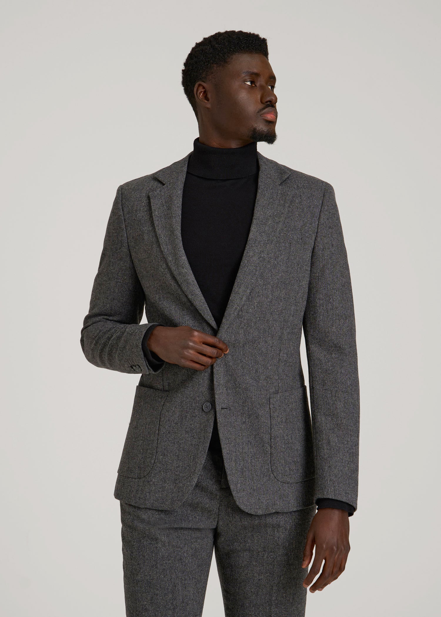 Wool Blend Blazer for Tall Men in Anthracite Tweed