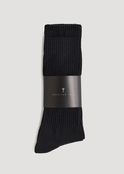 Athletic Crew Socks (X-Large Size: 13-15) for Tall Men in Black