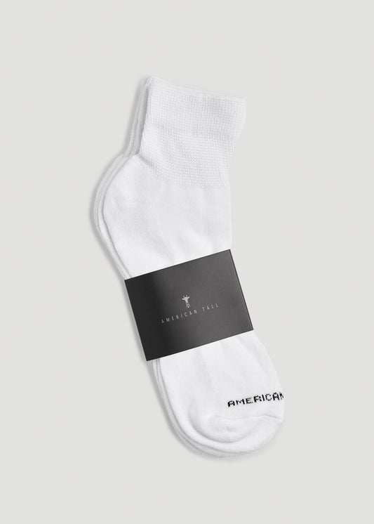 Athletic Mid Ankle Socks (X-Large Size: 14-17) for Tall Men in White