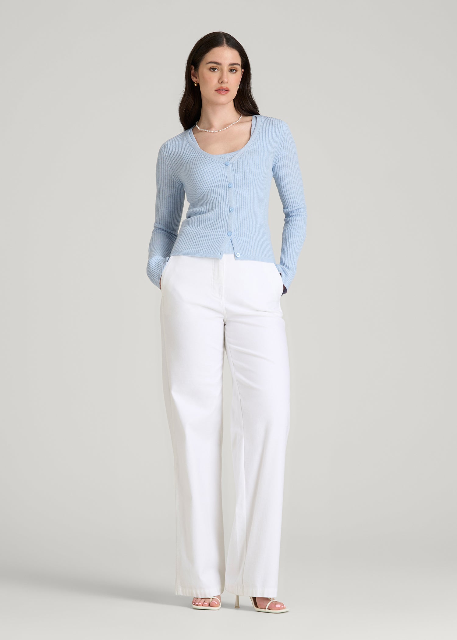 Boucle Knit Cardigan for Tall Women in Ice Blue
