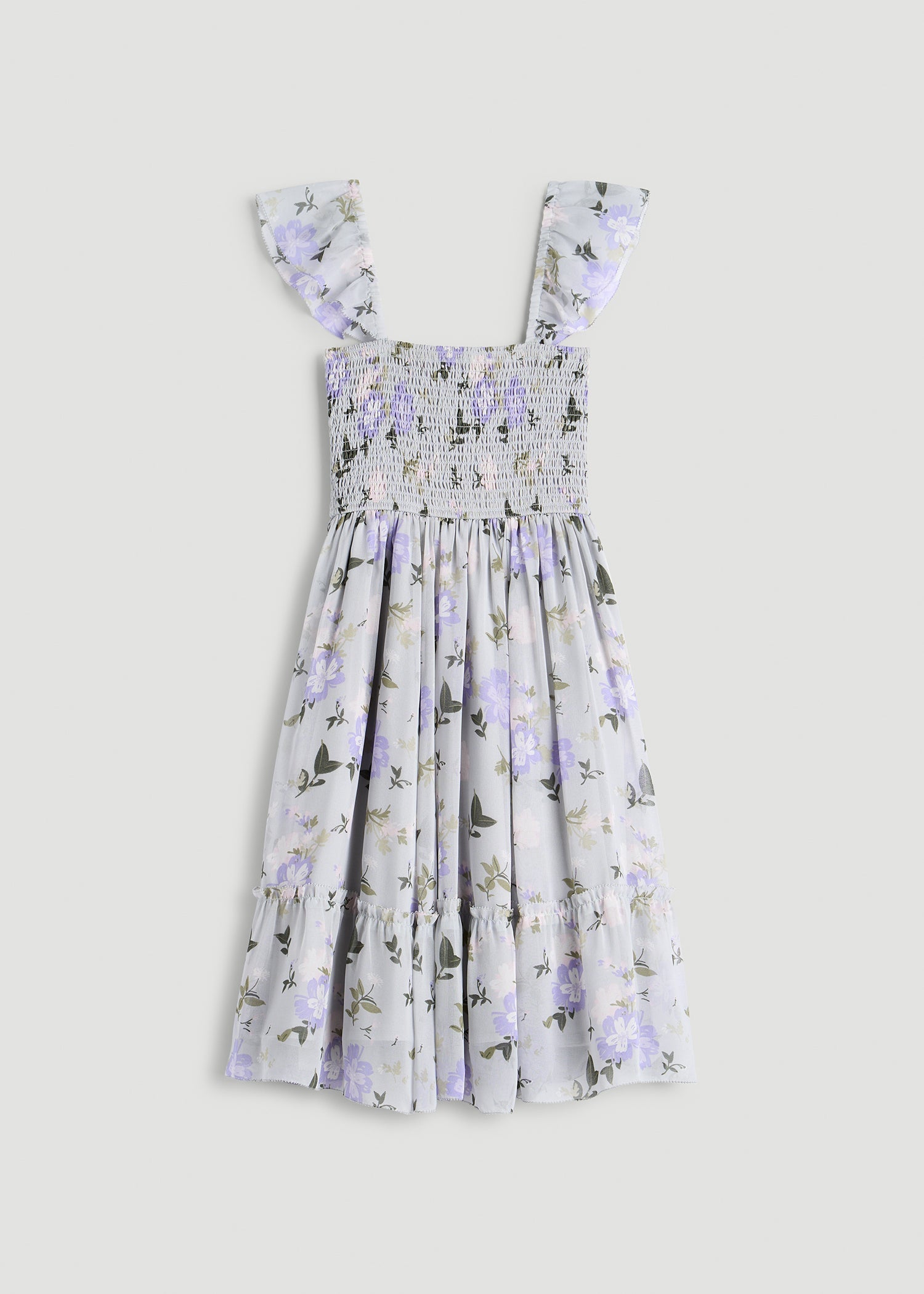 Chiffon Mini Gumdrop Dress for Tall Women in Grey and Lilac Floral