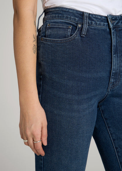 Chloe High Rise Flare Jeans for Tall Women in Faded Dark Indigo