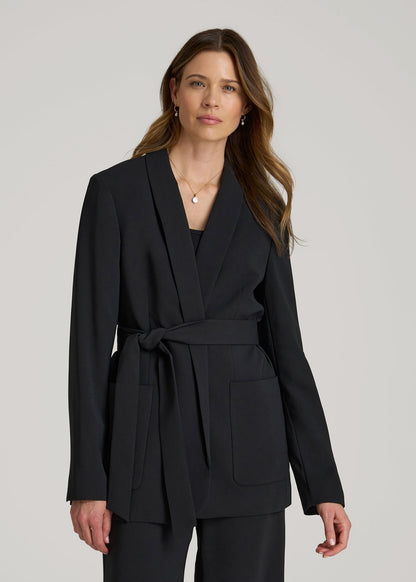 Crepe Wrap Blazer for Tall Women in Black